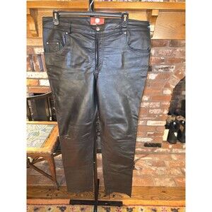 Laverapelle Men’s Black Genuine Lambskin Leather Pants Jeans Size 40 Raw Hem